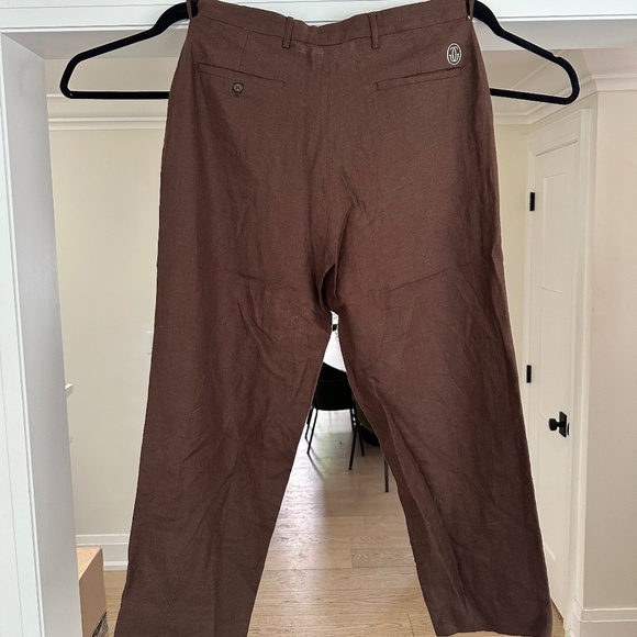 Men's - GOLF WANG Brown Grand Logo Linen Trouser Pant - Size 38 - Picture 8 of 16